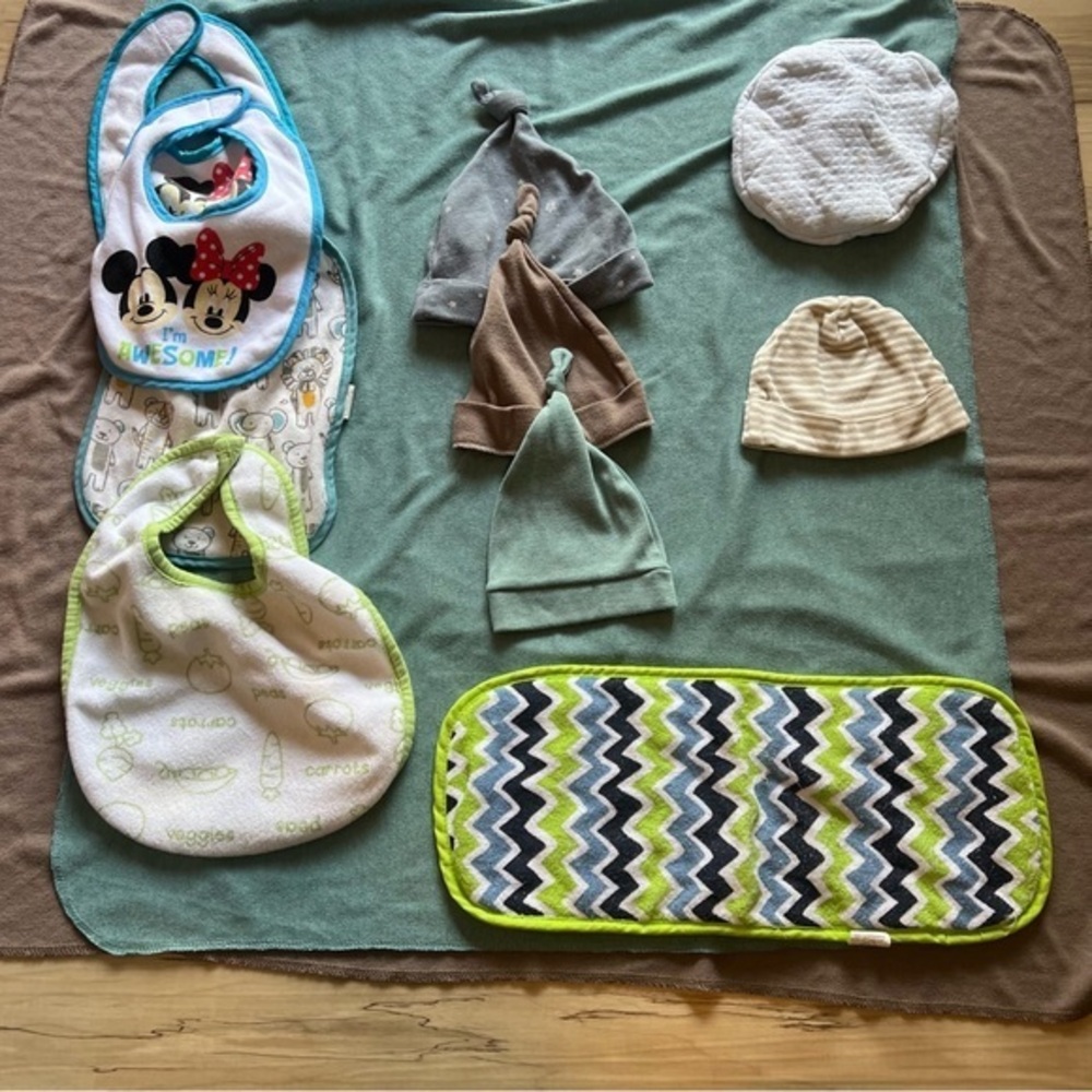 Blue and Green Bib Set with Playful Design